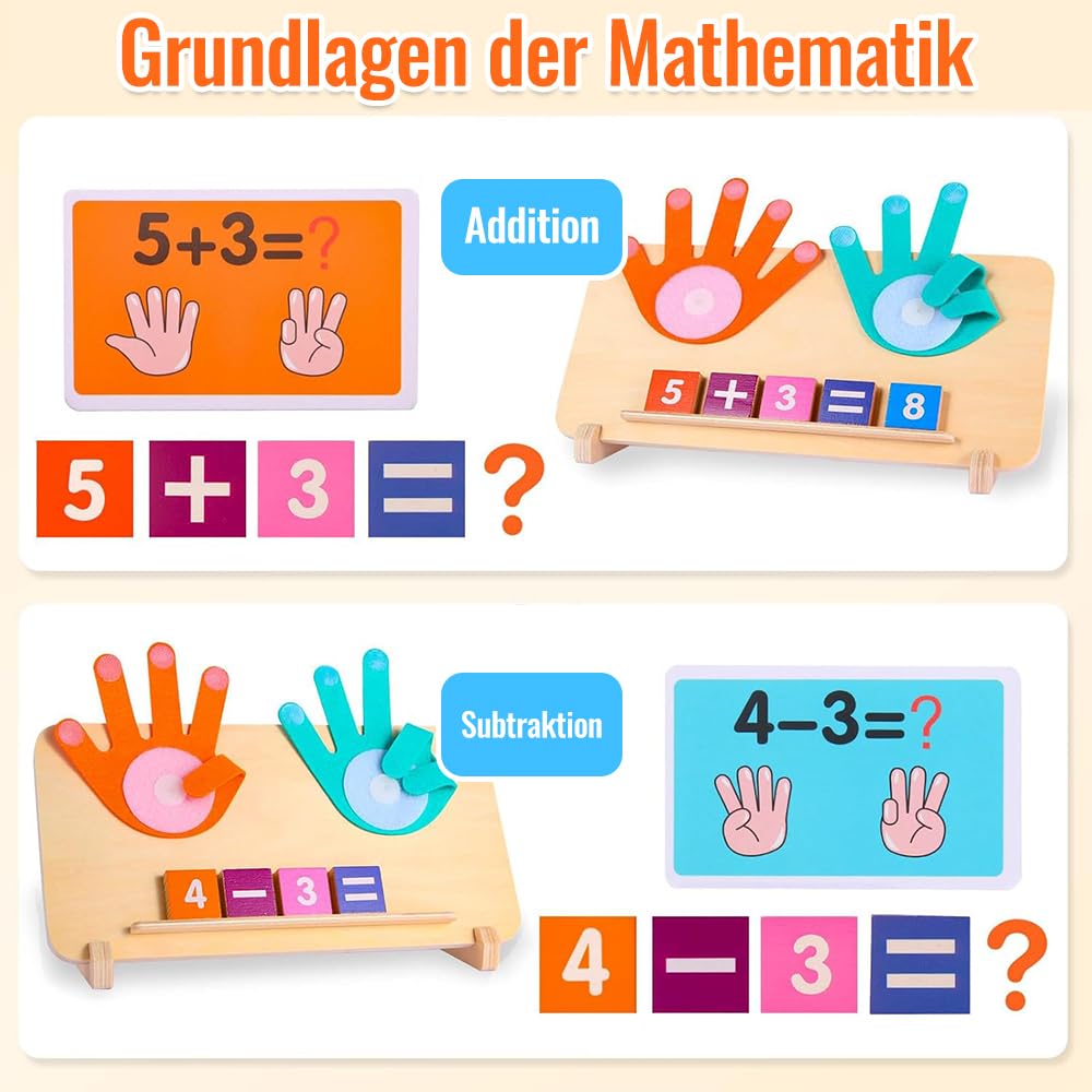 Montessori Spielzeug, Holzspielzeug Fingerzählmathe Pädagogisches Spielzeug für Kinder ab 3 4 5 6 Jahre Jungen Mädchen