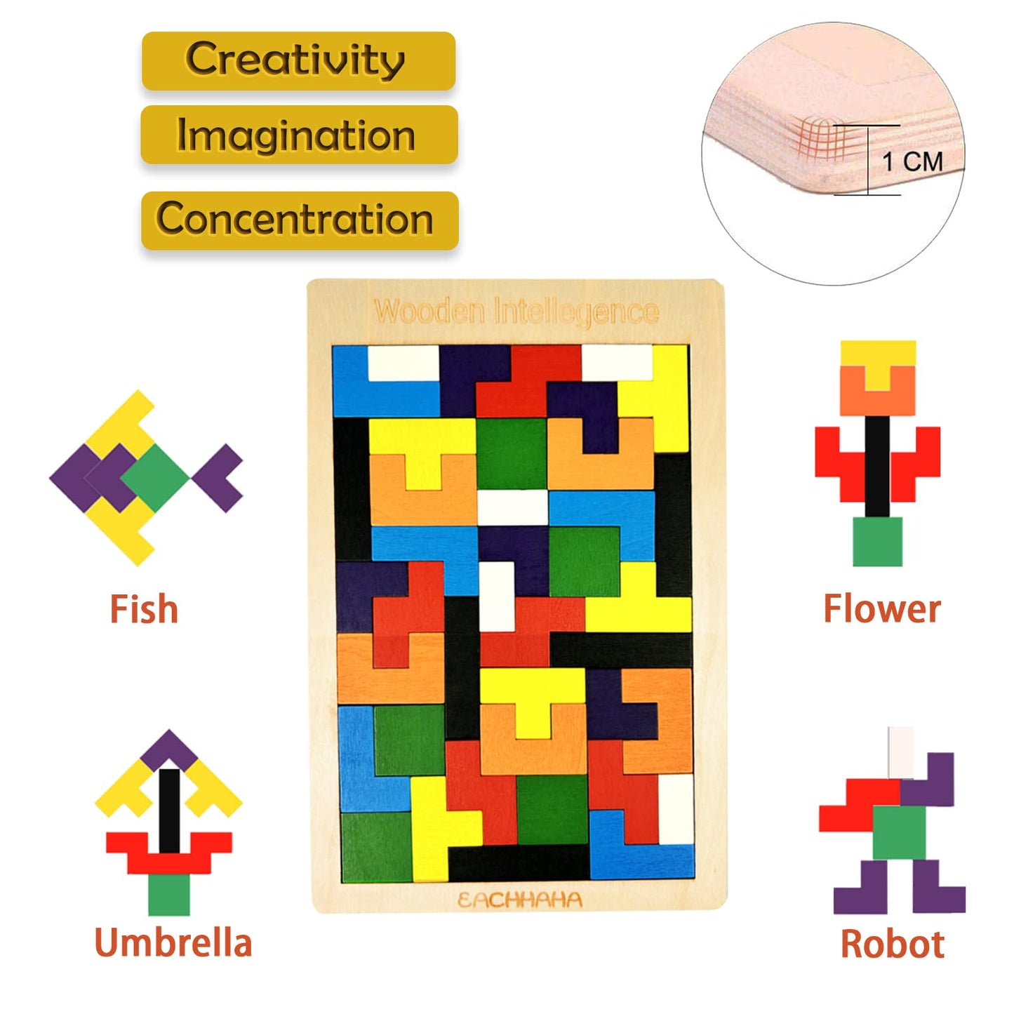 EACHHAHA Montessori Spielzeug ab 4 Jahre,3 in 1 Tangram Holzpuzzle Kinder,Kreativ Lernspielzeug,Fördert rĂ€umliche Vorstellungskraft und logisches Denken, Geschenkidee fĂŒr Kinder