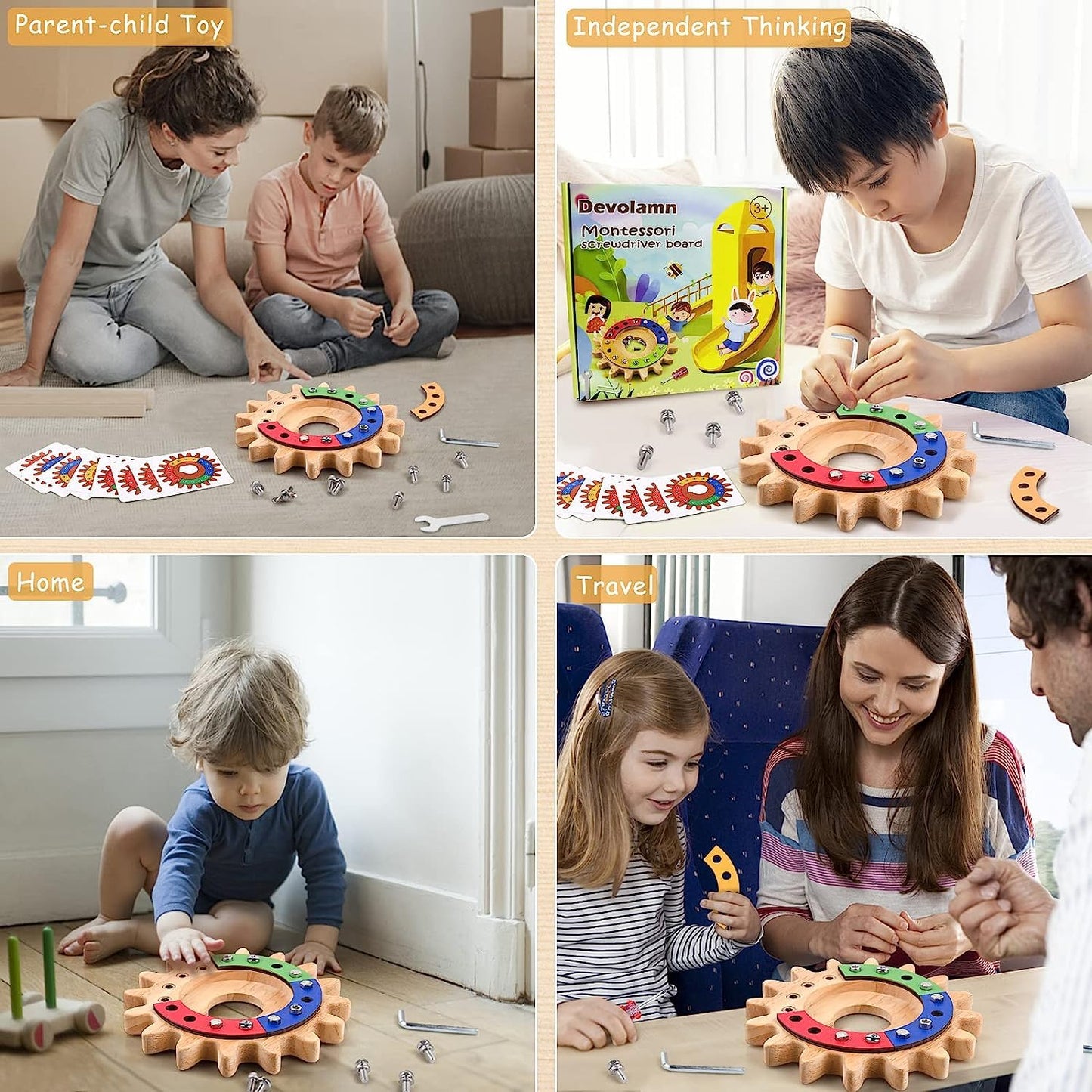 Devolamn Montessori Spielzeug für 3 4 5 Jahre, 35 in 1 Montessori Schraubbrett, Holzspielzeug Lernspielzeug Motorikspielzeug, Feinmotorik Sensorik Spielzeug Geschenk für Kleinkind STEM (20CM)