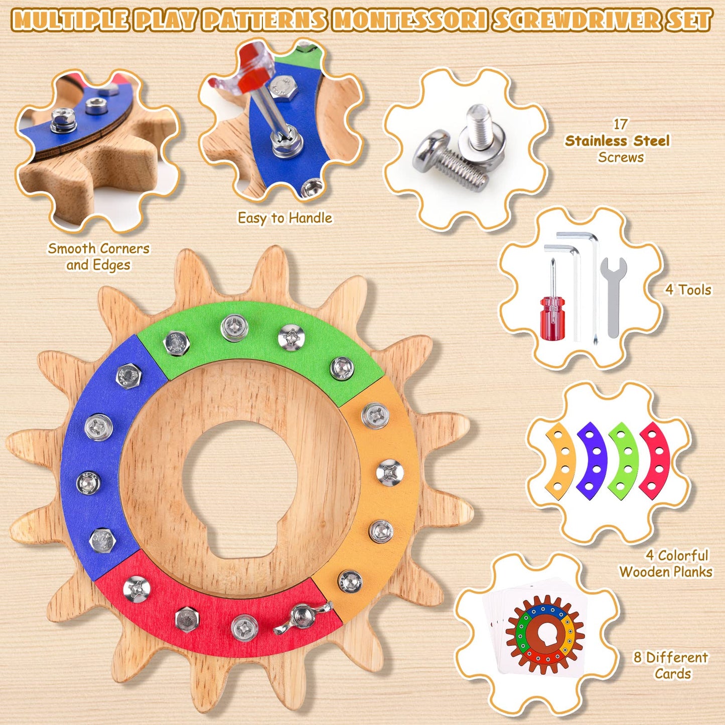 Devolamn Montessori Spielzeug für 3 4 5 Jahre, 35 in 1 Montessori Schraubbrett, Holzspielzeug Lernspielzeug Motorikspielzeug, Feinmotorik Sensorik Spielzeug Geschenk für Kleinkind STEM (20CM)