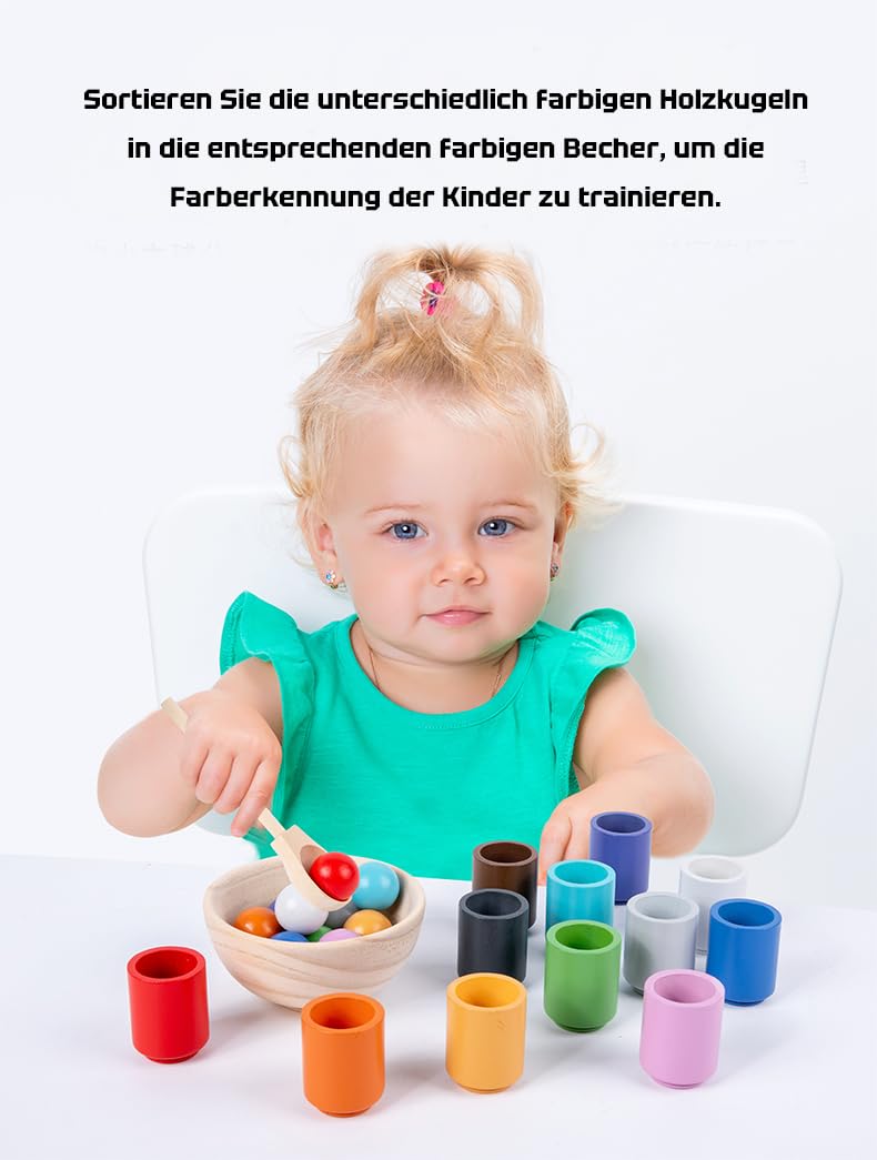 KidMigo Montessori Spielzeug 2 Jahre, Holz Sortier Stapelspielzeug, Montessori Spielzeug Baby, Sensorik Spielzeug & Lernspielzeug für Vorschule für Farbsortierung und Zählen, Geschenk für 2 3 4 Jahre