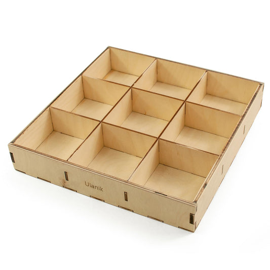 Ulanik Montessori Sortiertablett, Montessori Spielzeug ab 3 Jahre, Holzsortiertablett Lernspielzeug für Vorschule, Farbsortierung und Zählen — 9 Zellen