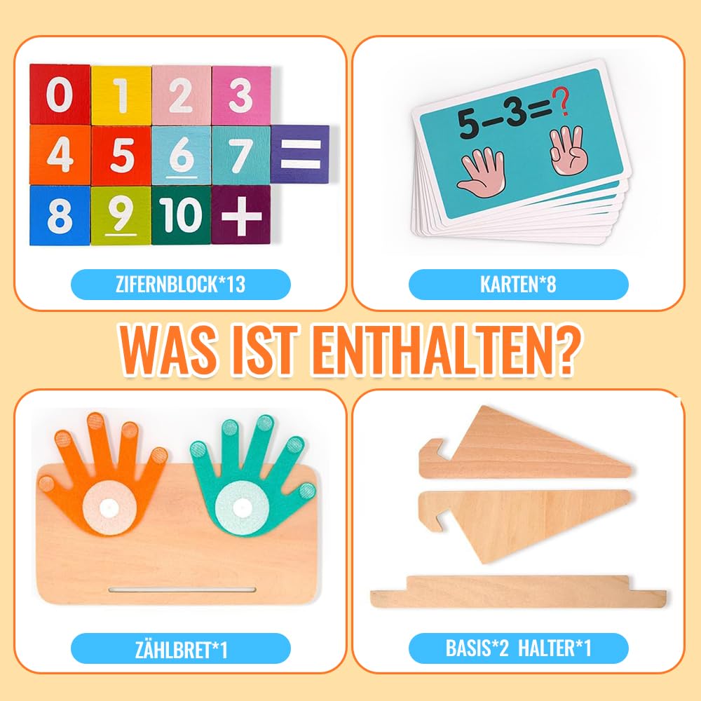 Montessori Spielzeug, Holzspielzeug Fingerzählmathe Pädagogisches Spielzeug für Kinder ab 3 4 5 6 Jahre Jungen Mädchen