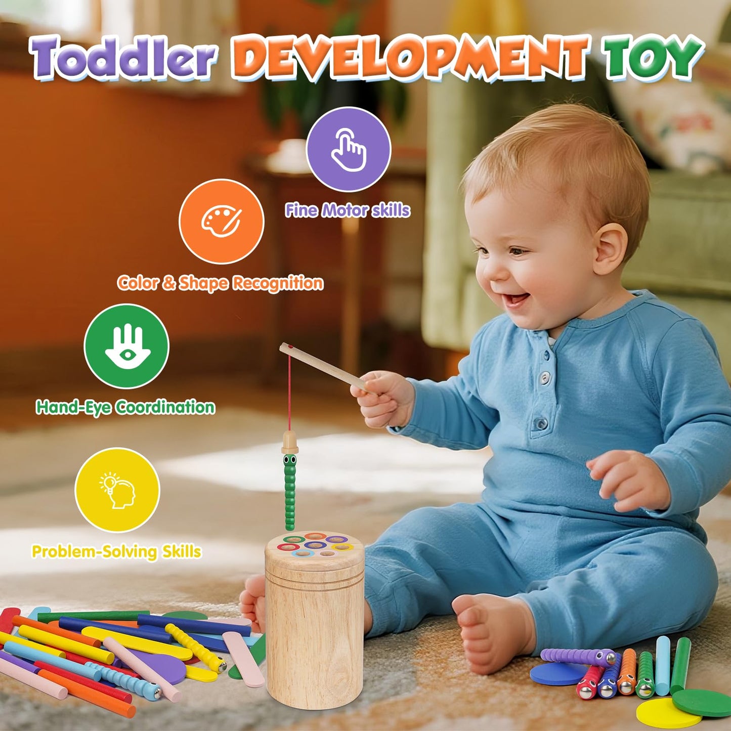 Haozozo Montessori Spielzeug ab 1 Jahr, 4-in-1 Montessori Spielzeug ab 1 2 3 Jahre, Holz Montessori Spielzeug 1 2 3 Jahre, Sensorik Spielzeug Baby Kleinkind Spielzeug Motorikspielzeug ab 1 Jahr
