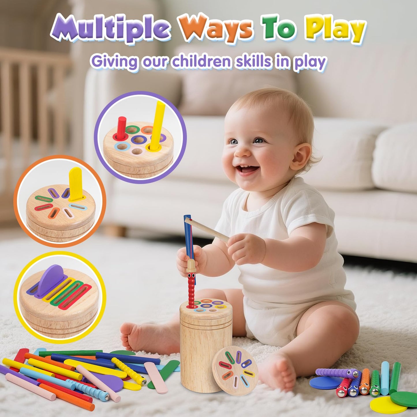 Haozozo Montessori Spielzeug ab 1 Jahr, 4-in-1 Montessori Spielzeug ab 1 2 3 Jahre, Holz Montessori Spielzeug 1 2 3 Jahre, Sensorik Spielzeug Baby Kleinkind Spielzeug Motorikspielzeug ab 1 Jahr