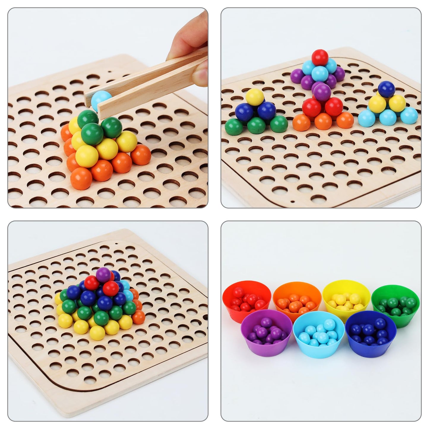 ANPEAC Holz Montessori Spielzeug,Clip Perlen Puzzle Brettspiele, Mathe Lernspielzeug,Kinder Vorschule Farben Sortier Stapelspielzeug für 3 4 5 Jahre alt Kinder
