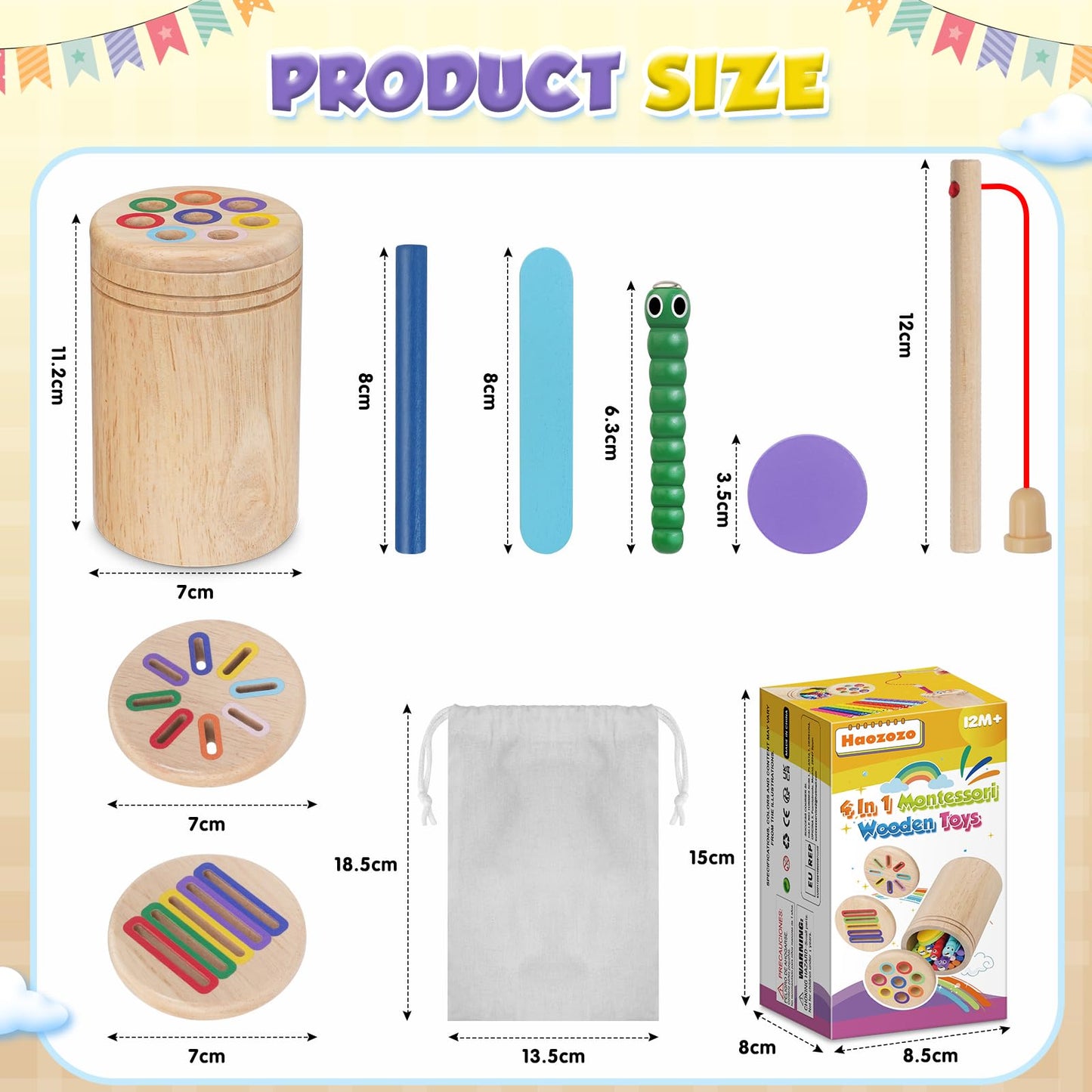 Haozozo Montessori Spielzeug ab 1 Jahr, 4-in-1 Montessori Spielzeug ab 1 2 3 Jahre, Holz Montessori Spielzeug 1 2 3 Jahre, Sensorik Spielzeug Baby Kleinkind Spielzeug Motorikspielzeug ab 1 Jahr