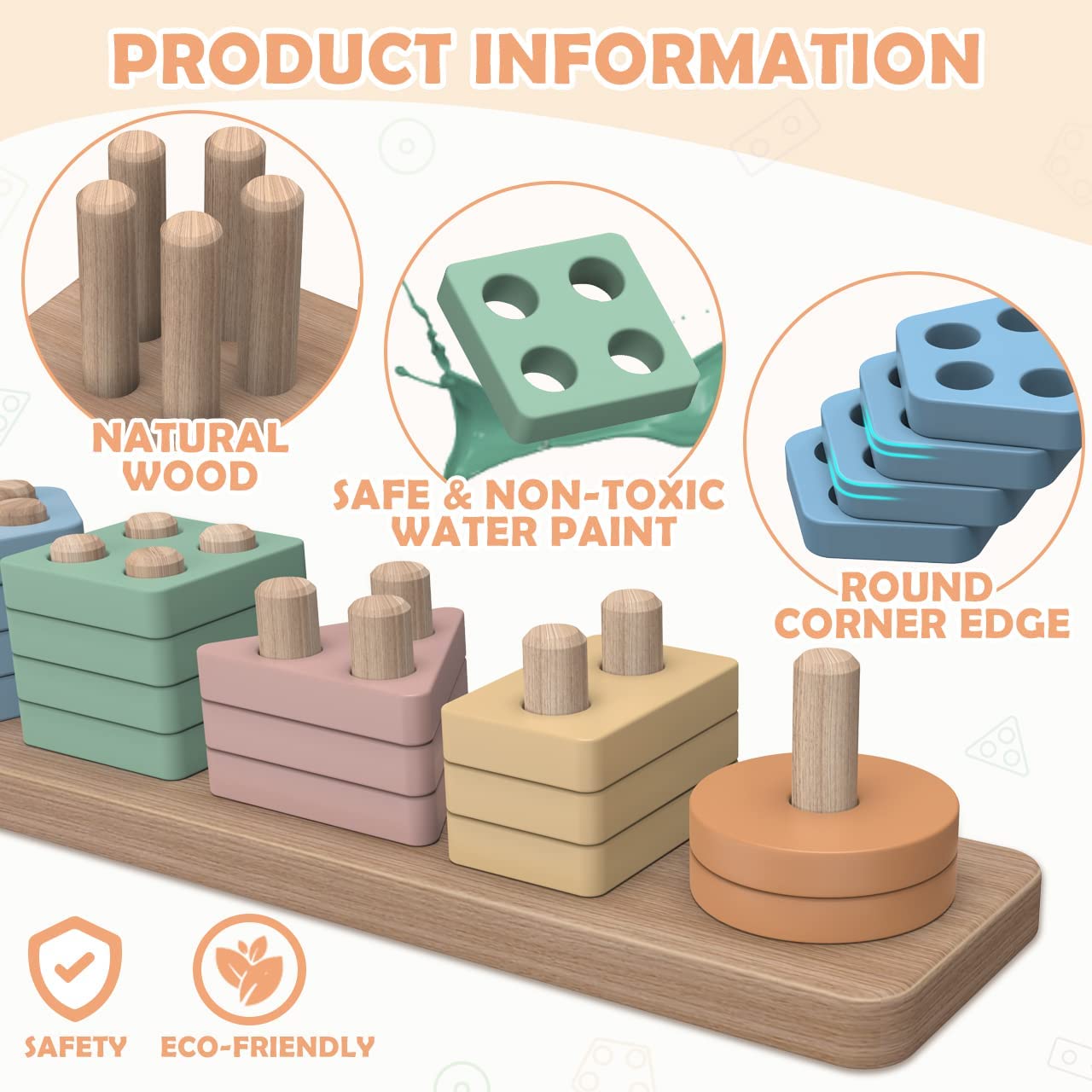 Joozmui Holz Montessori Spielzeug ab 1 2 3 Jahr, Holzspielzeug Motorikspielzeug Baby 6 9 Monate Babyspielzeug Sortierspiel Kinderspielzeug Lernspielzeug Steckpuzzle