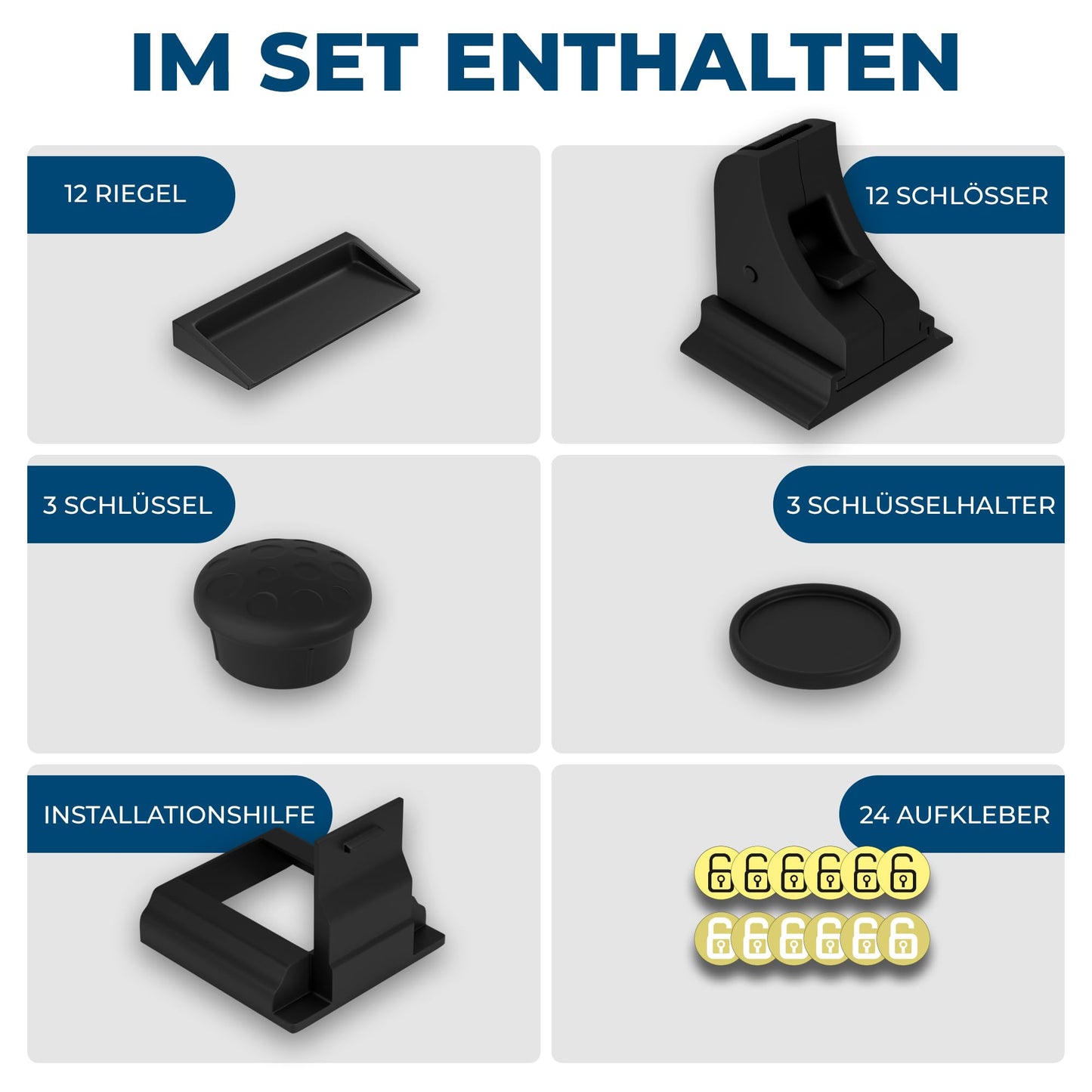 Hoffenbach Magnetische Kindersicherung 12 Schlösser + 3 Schlüssel – Schranksicherung & Schubladensicherung ohne Bohren – Unsichtbarer Magnetverschluss – Schwarz