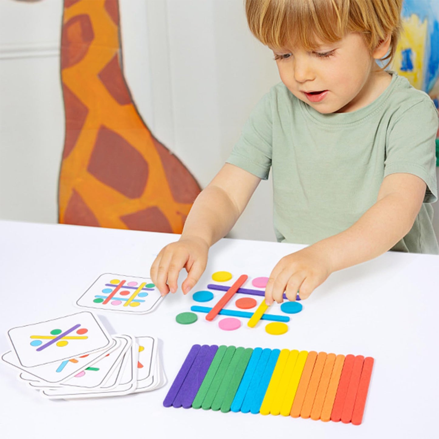 Jastown Rainbow Stick Puzzle Spiel,Montessori Spielzeug ab 3 4 5 6 Jahre,Tangram Kinder,Sensorische Feinmotorik Konzentrationsspiele Lernspiele ab 4 5 6 Jahre,Steckspiel Holzpuzzle Kinder