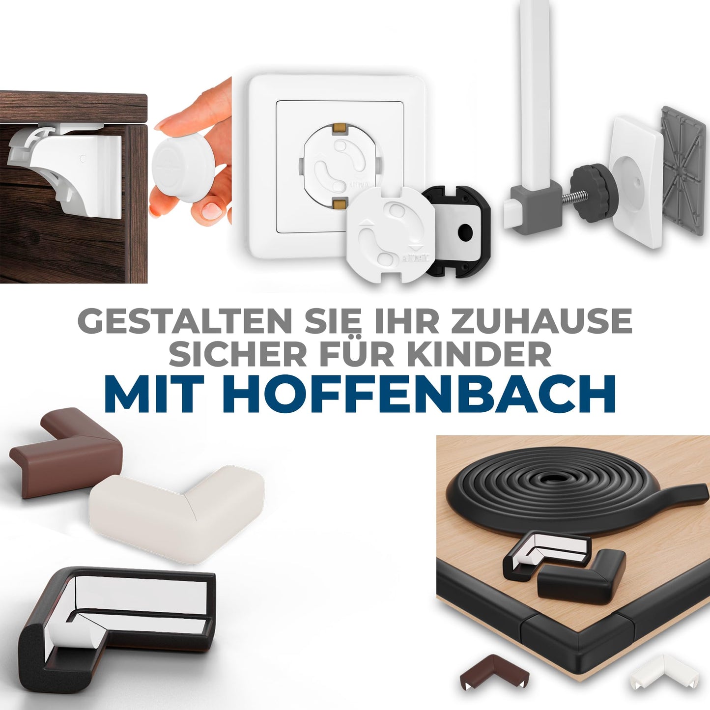 Hoffenbach Magnetische Kindersicherung 12 Schlösser + 3 Schlüssel – Schranksicherung & Schubladensicherung ohne Bohren – Unsichtbarer Magnetverschluss – Schwarz