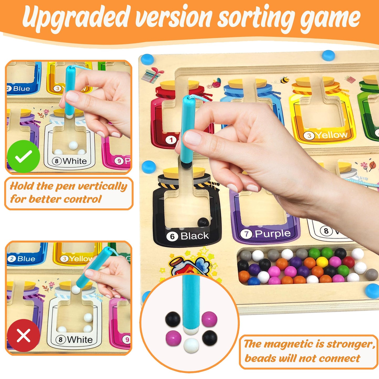 Montessori Spielzeug ab 3 4 5 Jahren, Magnetisches Labyrinth Lernspiel, Holzspielzeug zur Förderung von Zahlen und Farbenkenntnis, Motorikspielzeug und Sortierspiel, Geschenk für Mädchen und Jungen