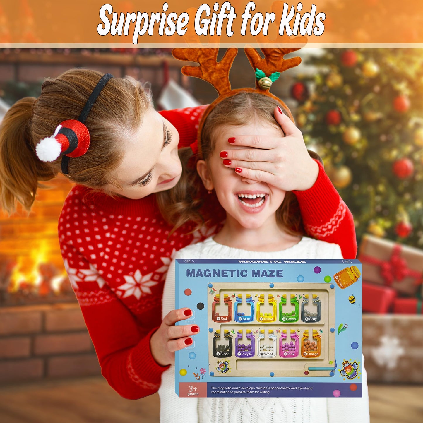 Montessori Spielzeug ab 3 4 5 Jahren, Magnetisches Labyrinth Lernspiel, Holzspielzeug zur Förderung von Zahlen und Farbenkenntnis, Motorikspielzeug und Sortierspiel, Geschenk für Mädchen und Jungen