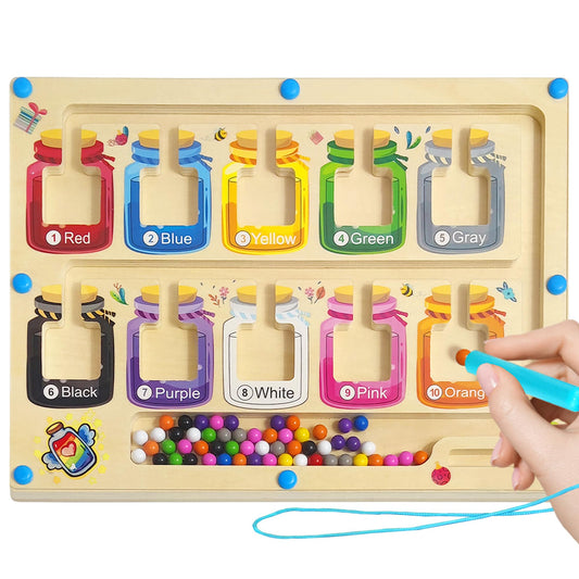 Montessori Spielzeug ab 3 4 5 Jahren, Magnetisches Labyrinth Lernspiel, Holzspielzeug zur Förderung von Zahlen und Farbenkenntnis, Motorikspielzeug und Sortierspiel, Geschenk für Mädchen und Jungen